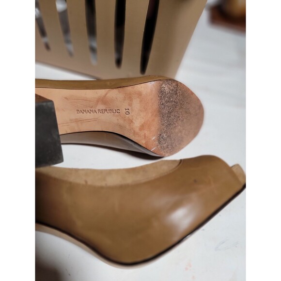 Banana Republic Shoes Women Brown Taupe Leather Suede  Open Toe Pump Heels Sz 10 - Picture 6 of 6